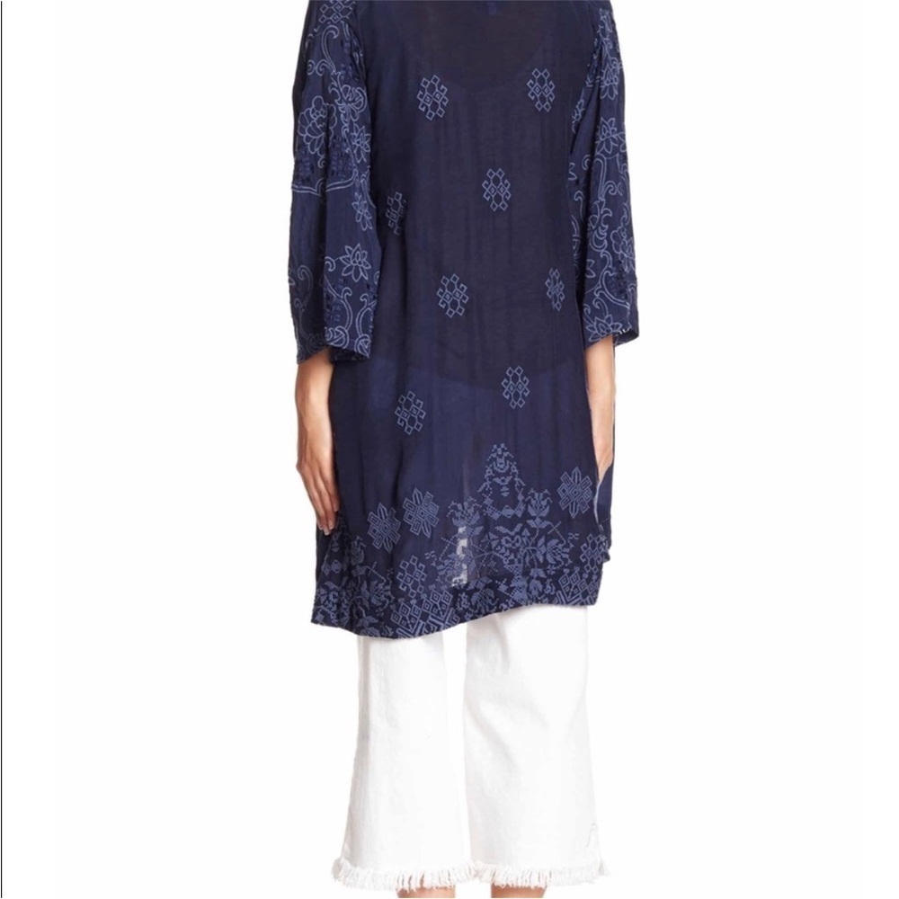 Johnny Was Embroidered Motley Embroidered Kimono Cardigan Navy Tonal Boho Jacket - Picture 3 of 9